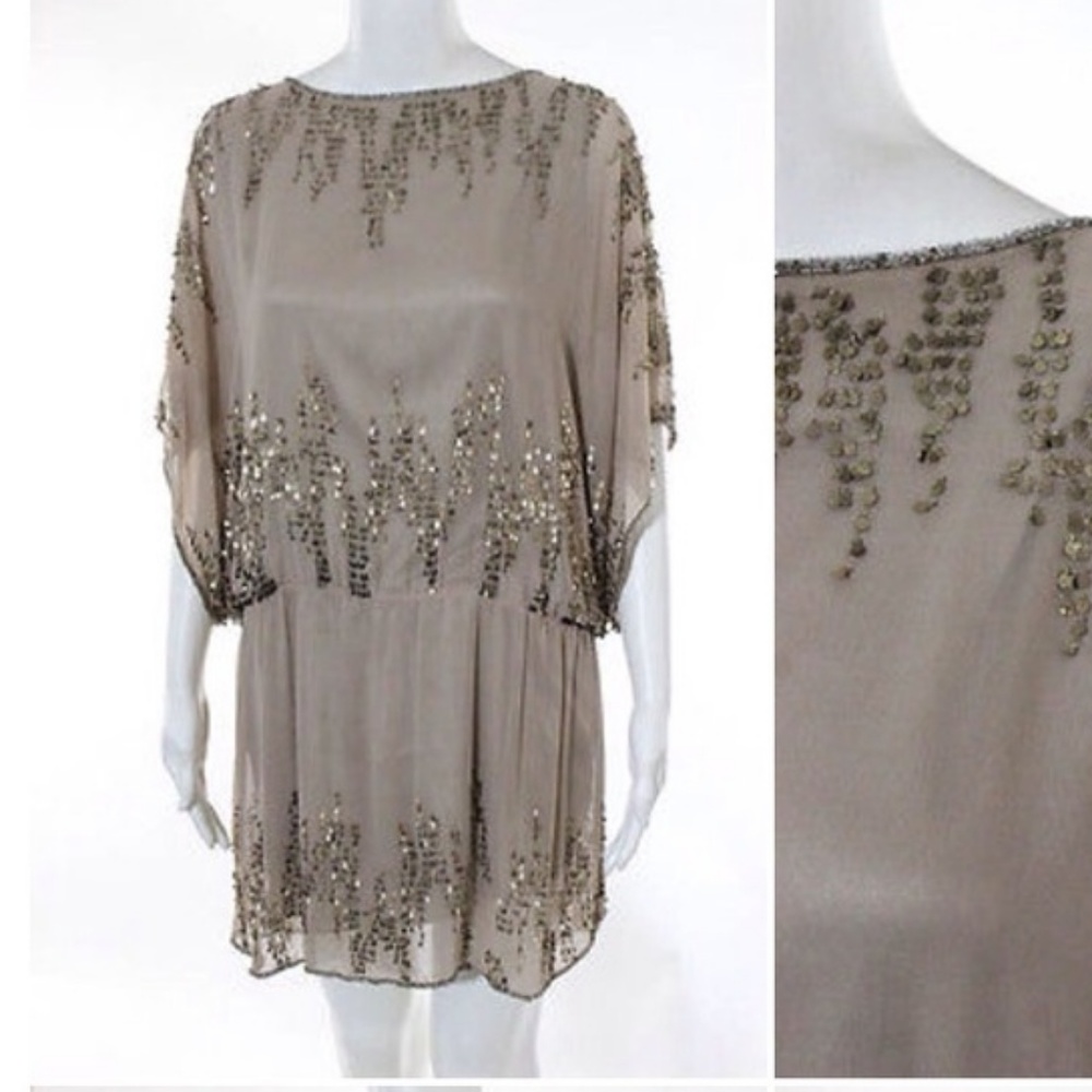 Gold Sequin & Brown Silk Dress XS
